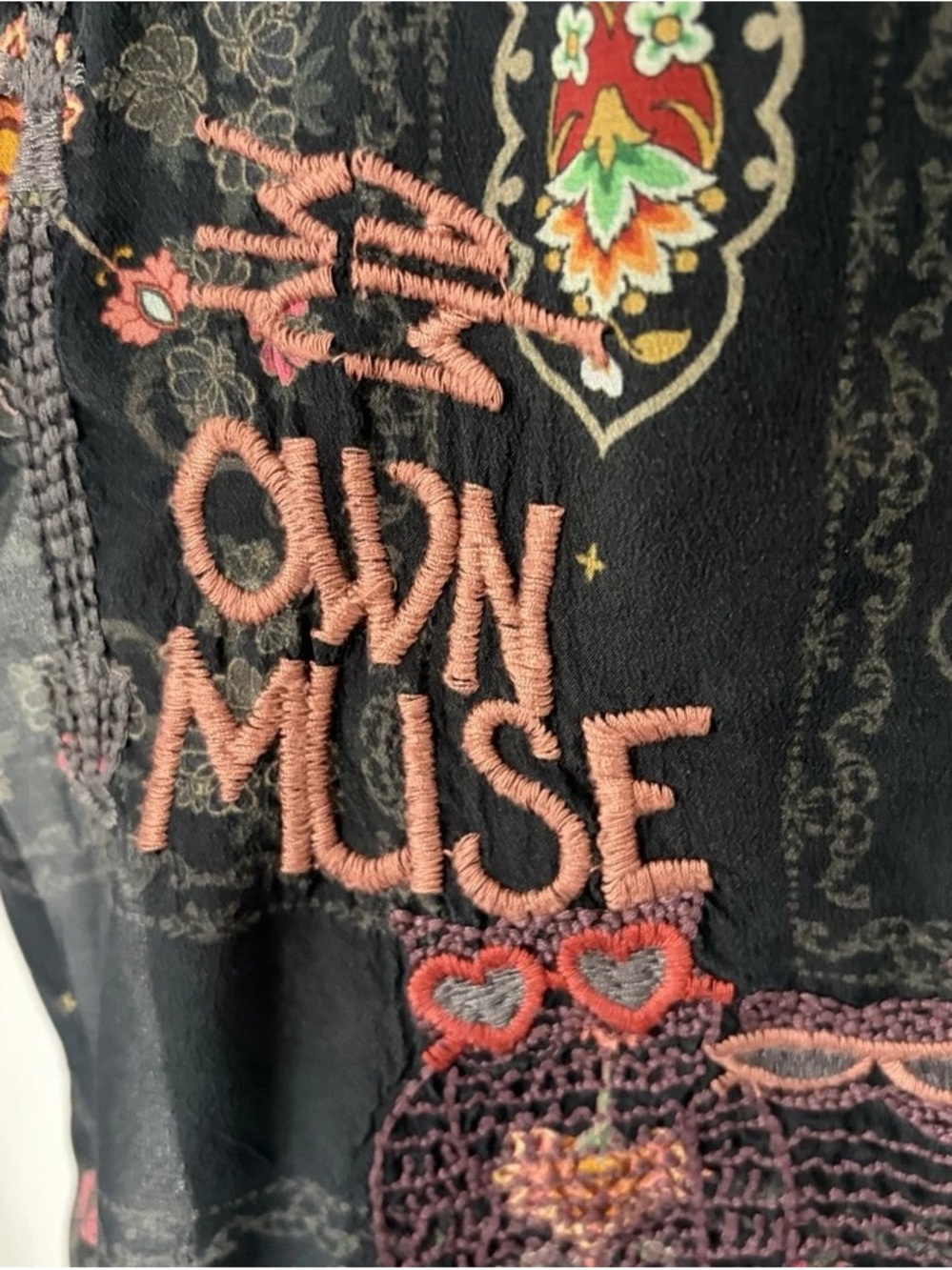 Johnny Was Black Floral Paisley Embroidered Long Sleeve Tunic - Picture 4 of 16